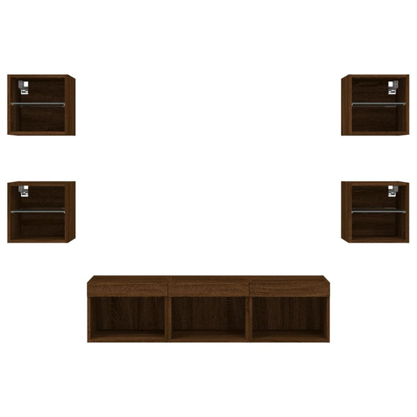 vidaXL Meuble TV mural 7 pièces avec lumières LED Chêne marron