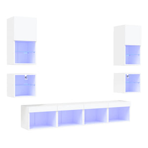 vidaXL Ensemble mural 8 pièces avec éclairage LED Blanc Bois d'ingénierie
