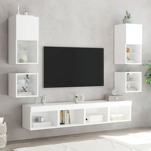 vidaXL Ensemble mural 8 pièces avec éclairage LED Blanc Bois d'ingénierie