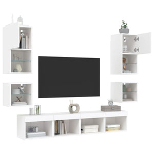 vidaXL Ensemble mural 8 pièces avec éclairage LED Blanc Bois d'ingénierie
