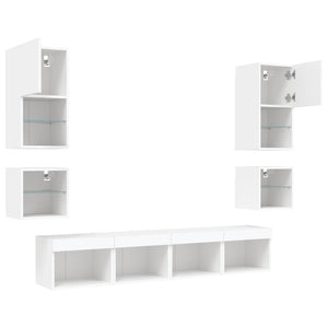 vidaXL Ensemble mural 8 pièces avec éclairage LED Blanc Bois d'ingénierie
