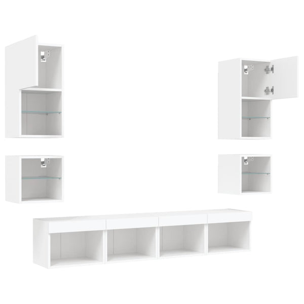 vidaXL Ensemble mural 8 pièces avec éclairage LED Blanc Bois d'ingénierie