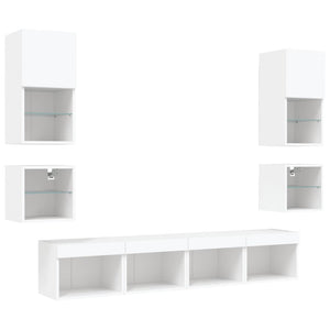 vidaXL Ensemble mural 8 pièces avec éclairage LED Blanc Bois d'ingénierie