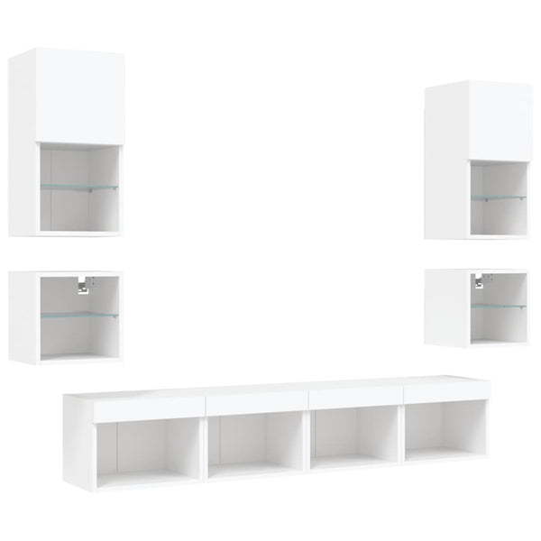 vidaXL Ensemble mural 8 pièces avec éclairage LED Blanc Bois d'ingénierie