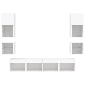 vidaXL Ensemble mural 8 pièces avec éclairage LED Blanc Bois d'ingénierie