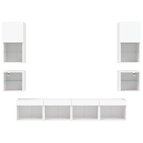 vidaXL Ensemble mural 8 pièces avec éclairage LED Blanc Bois d'ingénierie