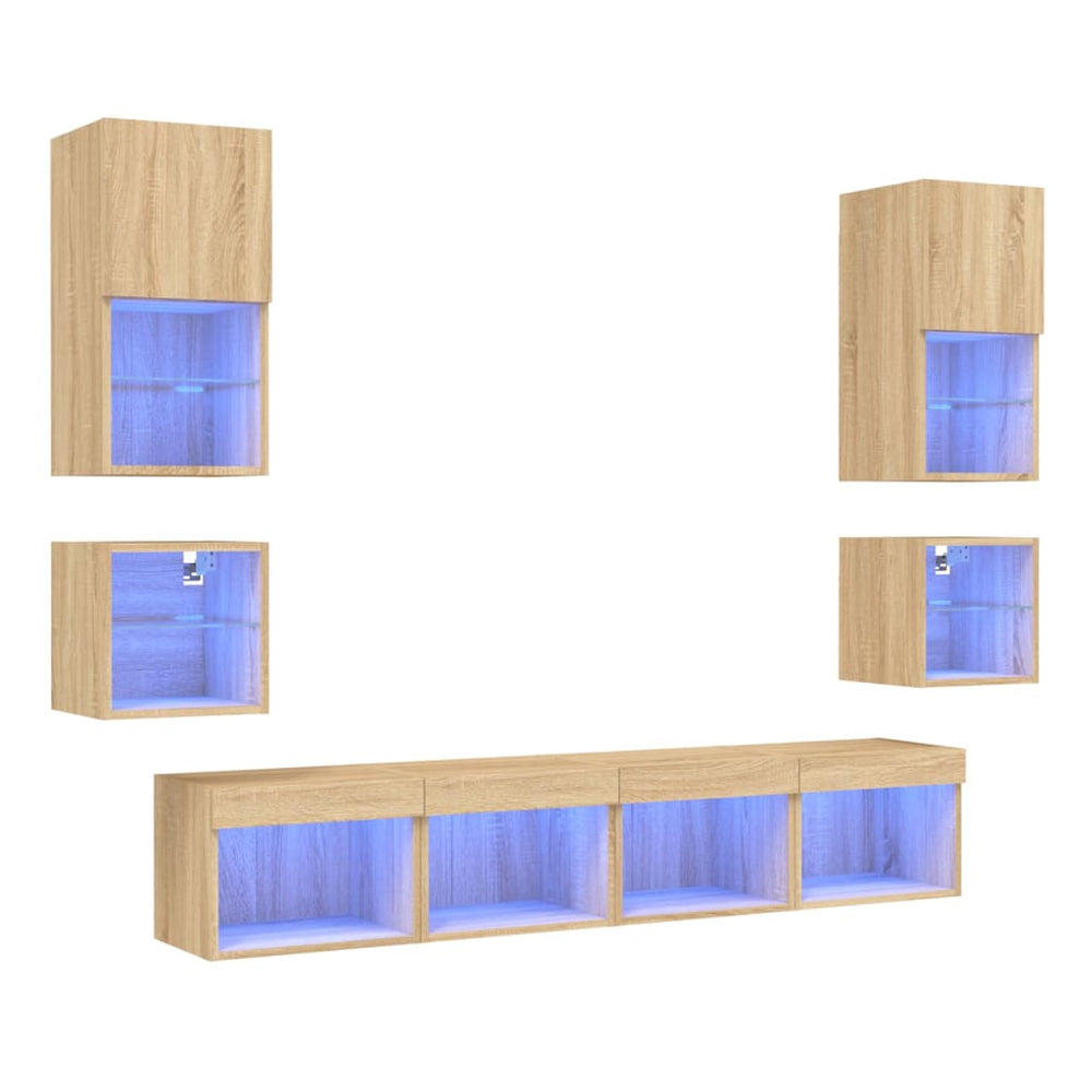 vidaXL Meuble TV mural 8 pcs avec éclairage LED Chêne Sonoma Bois d'ingénierie