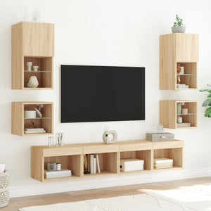 vidaXL Meuble TV mural 8 pcs avec éclairage LED Chêne Sonoma Bois d'ingénierie