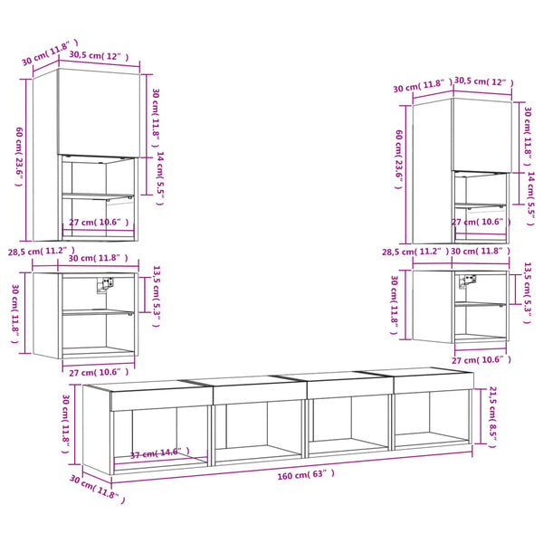vidaXL Meuble TV mural 8 pcs avec éclairage LED Chêne Sonoma Bois d'ingénierie