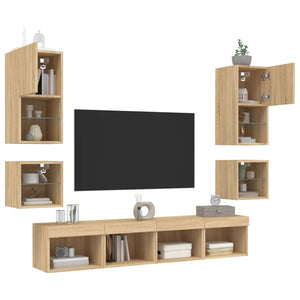 vidaXL Meuble TV mural 8 pcs avec éclairage LED Chêne Sonoma Bois d'ingénierie