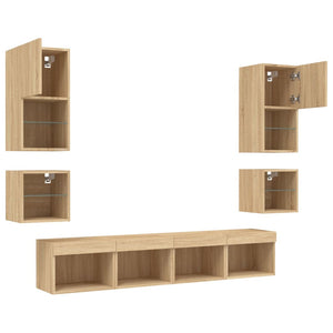 vidaXL Meuble TV mural 8 pcs avec éclairage LED Chêne Sonoma Bois d'ingénierie