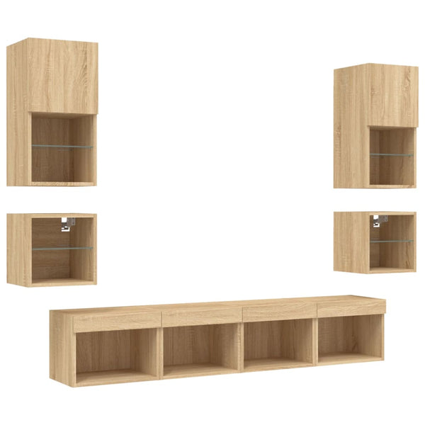 vidaXL Meuble TV mural 8 pcs avec éclairage LED Chêne Sonoma Bois d'ingénierie