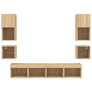 vidaXL Meuble TV mural 8 pcs avec éclairage LED Chêne Sonoma Bois d'ingénierie