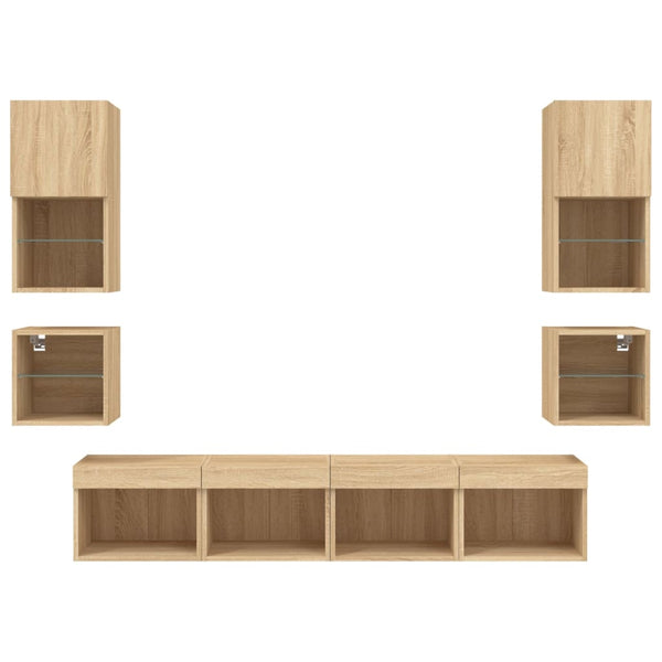 vidaXL Meuble TV mural 8 pcs avec éclairage LED Chêne Sonoma Bois d'ingénierie