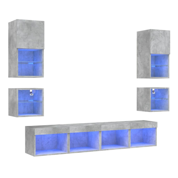 vidaXL Meuble TV mural 8 pcs avec éclairage LED Gris béton Bois d'ingénierie