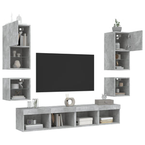 vidaXL Meuble TV mural 8 pcs avec éclairage LED Gris béton Bois d'ingénierie