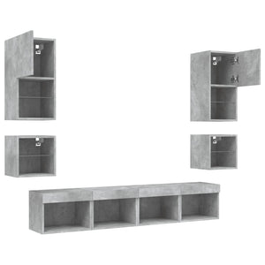 vidaXL Meuble TV mural 8 pcs avec éclairage LED Gris béton Bois d'ingénierie