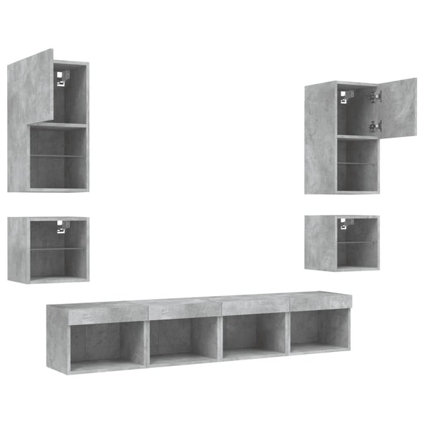 vidaXL Meuble TV mural 8 pcs avec éclairage LED Gris béton Bois d'ingénierie