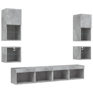 vidaXL Meuble TV mural 8 pcs avec éclairage LED Gris béton Bois d'ingénierie