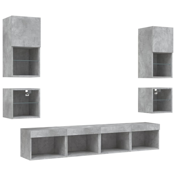 vidaXL Meuble TV mural 8 pcs avec éclairage LED Gris béton Bois d'ingénierie
