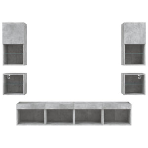 vidaXL Meuble TV mural 8 pcs avec éclairage LED Gris béton Bois d'ingénierie