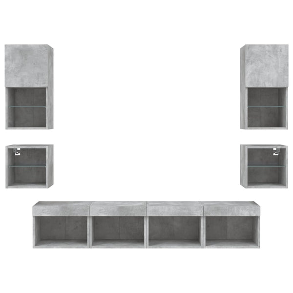 vidaXL Meuble TV mural 8 pcs avec éclairage LED Gris béton Bois d'ingénierie