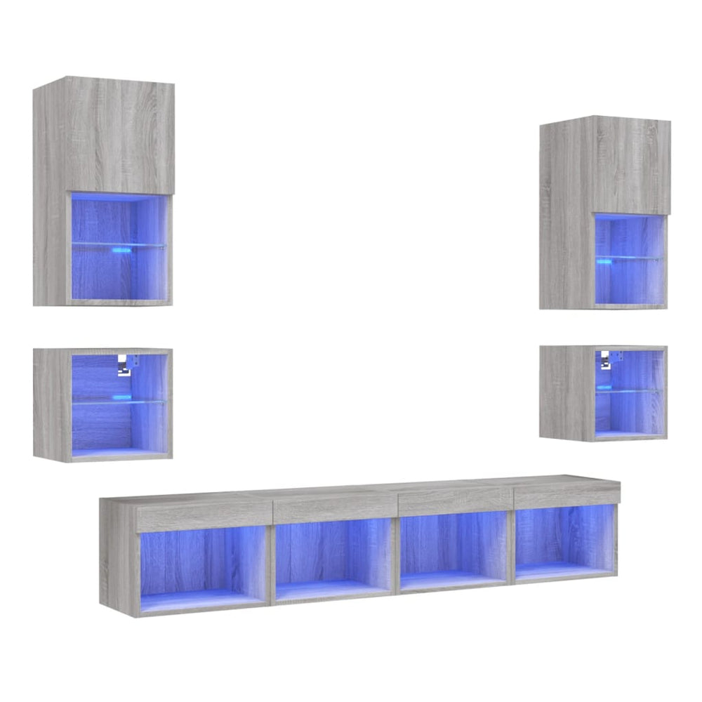 vidaXL Meuble TV, 8 pcs, avec lumières LED, aggloméré, chêne sonoma
