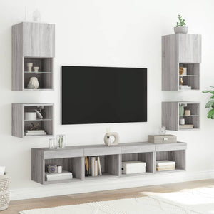 vidaXL Meuble TV, 8 pcs, avec lumières LED, aggloméré, chêne sonoma