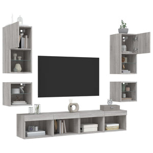 vidaXL Meuble TV, 8 pcs, avec lumières LED, aggloméré, chêne sonoma