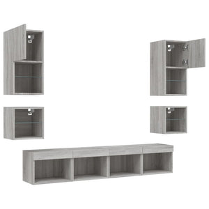 vidaXL Meuble TV, 8 pcs, avec lumières LED, aggloméré, chêne sonoma