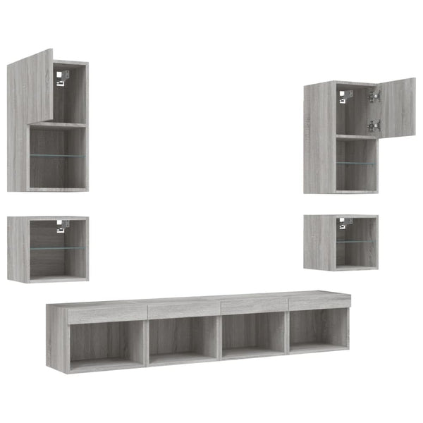 vidaXL Meuble TV, 8 pcs, avec lumières LED, aggloméré, chêne sonoma