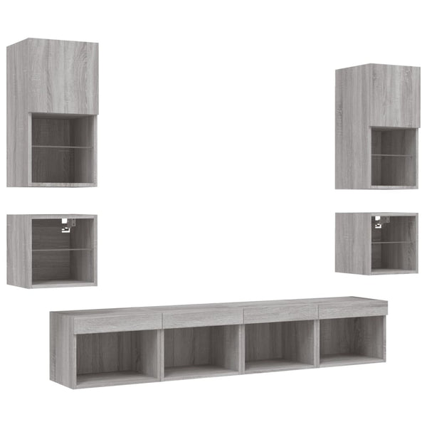 vidaXL Meuble TV, 8 pcs, avec lumières LED, aggloméré, chêne sonoma