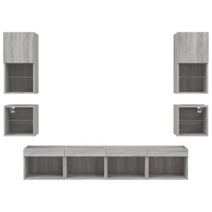 vidaXL Meuble TV, 8 pcs, avec lumières LED, aggloméré, chêne sonoma