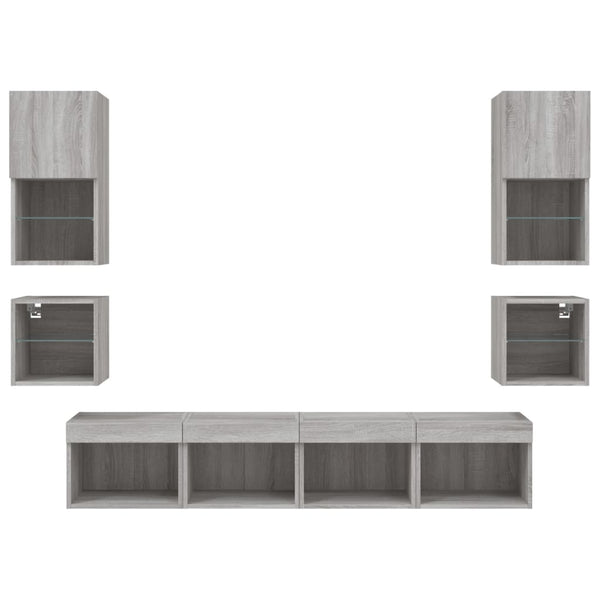 vidaXL Meuble TV, 8 pcs, avec lumières LED, aggloméré, chêne sonoma