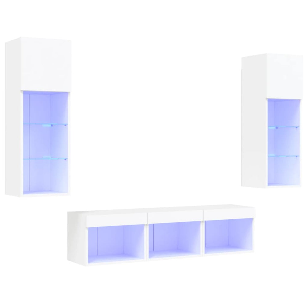 vidaXL Meuble TV 5 pièces avec éclairage LED Blanc Bois d'ingénierie