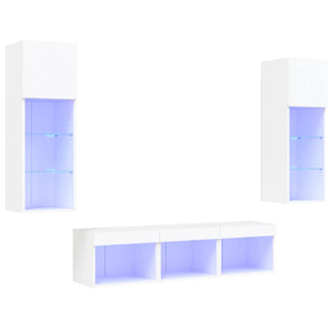 vidaXL Meuble TV 5 pièces avec éclairage LED Blanc Bois d'ingénierie
