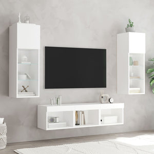 vidaXL Meuble TV 5 pièces avec éclairage LED Blanc Bois d'ingénierie