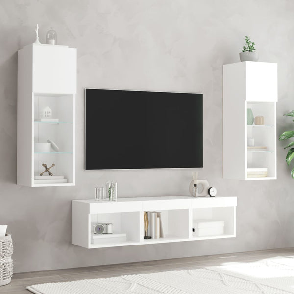vidaXL Meuble TV 5 pièces avec éclairage LED Blanc Bois d'ingénierie