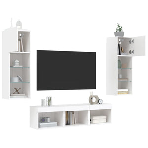 vidaXL Meuble TV 5 pièces avec éclairage LED Blanc Bois d'ingénierie