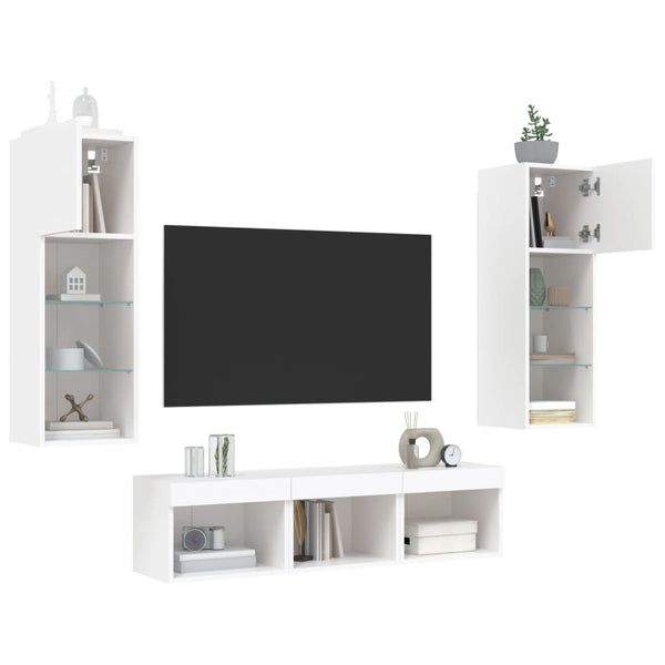 vidaXL Meuble TV 5 pièces avec éclairage LED Blanc Bois d'ingénierie