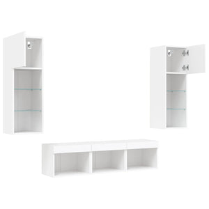 vidaXL Meuble TV 5 pièces avec éclairage LED Blanc Bois d'ingénierie