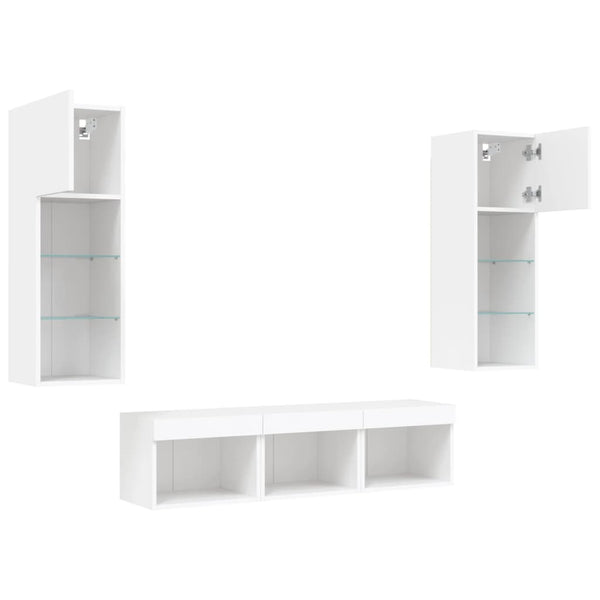 vidaXL Meuble TV 5 pièces avec éclairage LED Blanc Bois d'ingénierie