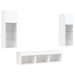 vidaXL Meuble TV 5 pièces avec éclairage LED Blanc Bois d'ingénierie