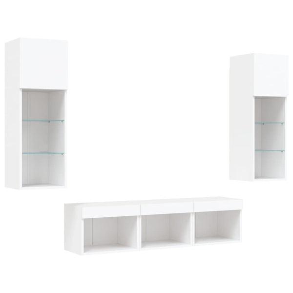 vidaXL Meuble TV 5 pièces avec éclairage LED Blanc Bois d'ingénierie