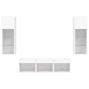 vidaXL Meuble TV 5 pièces avec éclairage LED Blanc Bois d'ingénierie