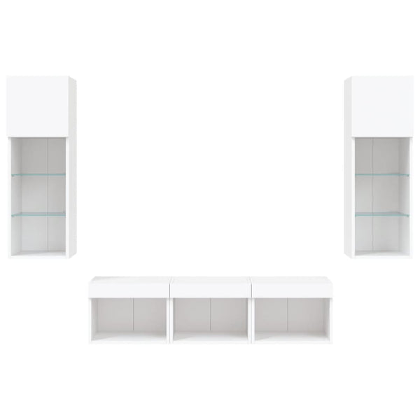 vidaXL Meuble TV 5 pièces avec éclairage LED Blanc Bois d'ingénierie