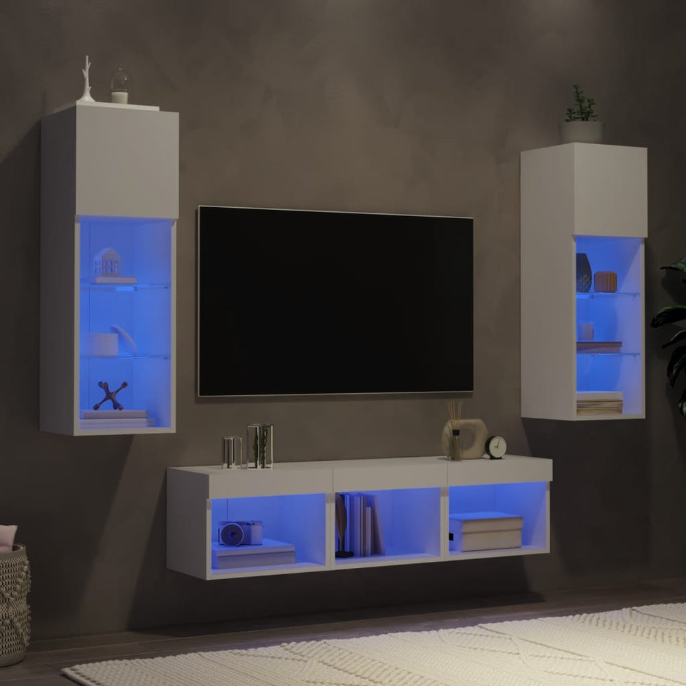 vidaXL Meuble TV 5 pièces avec éclairage LED Blanc Bois d'ingénierie