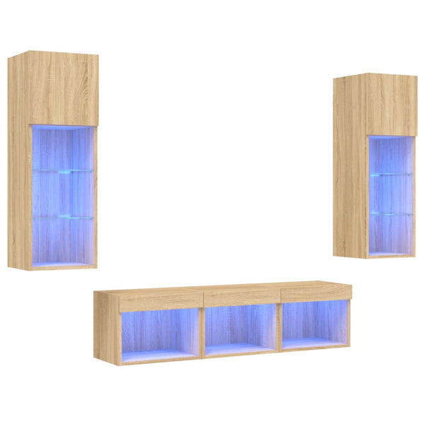 vidaXL Meuble TV mural 5 pcs avec éclairage LED Chêne Sonoma Bois d'ingénierie