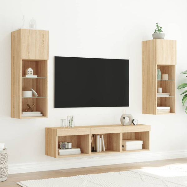 vidaXL Meuble TV mural 5 pcs avec éclairage LED Chêne Sonoma Bois d'ingénierie