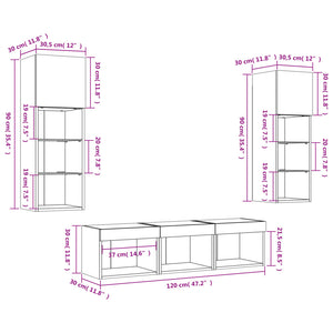 vidaXL Meuble TV mural 5 pcs avec éclairage LED Chêne Sonoma Bois d'ingénierie